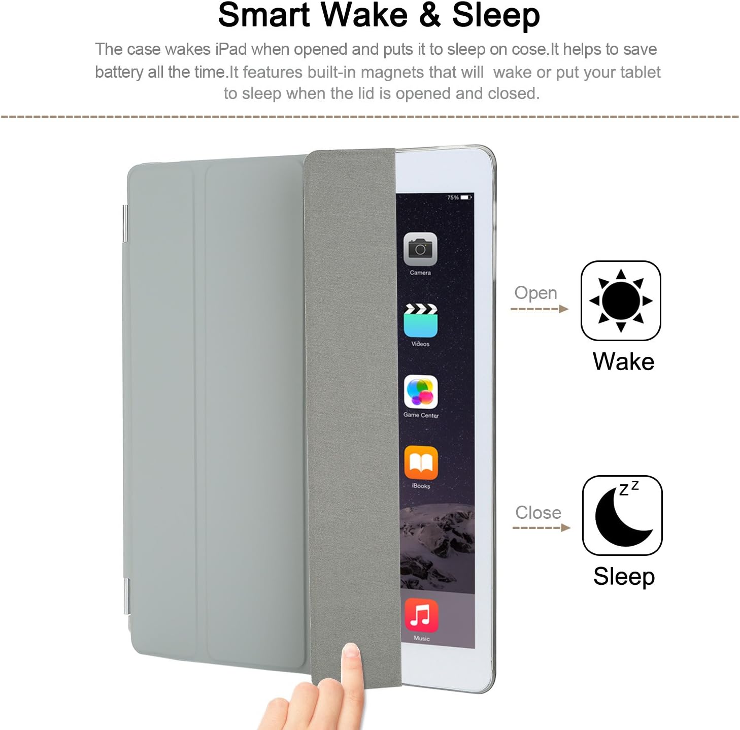 Besdata Magnetic Smart Cover & Translucent Back Case with Screen Protector, Cleaning Cloth and Stylus for Apple iPad 2 / iPad 3 - Grey