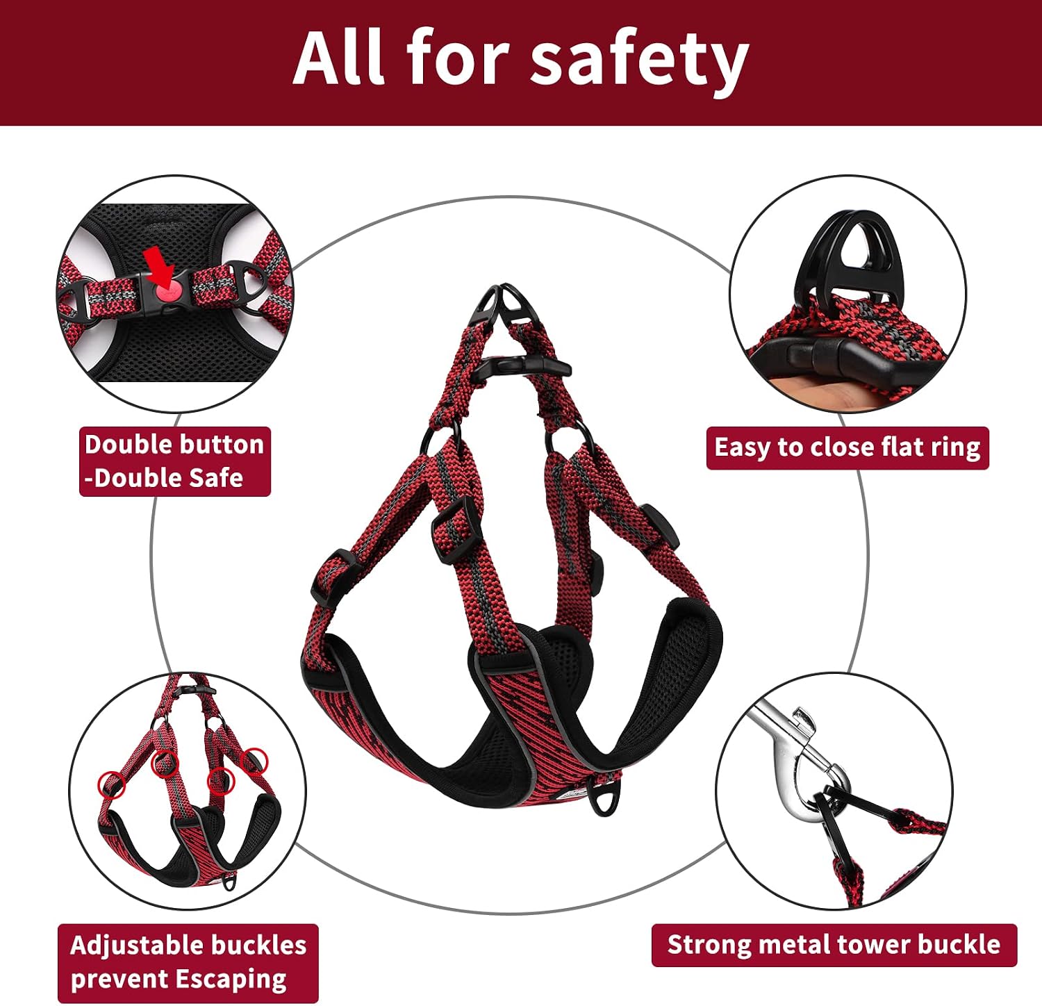 AMTOR Dog Harness,No Pull Dog Harness and Leash Set,Adjustable and Reflective Soft Dog Vest Harness for Small Medium Large Dogs(Small,Red)