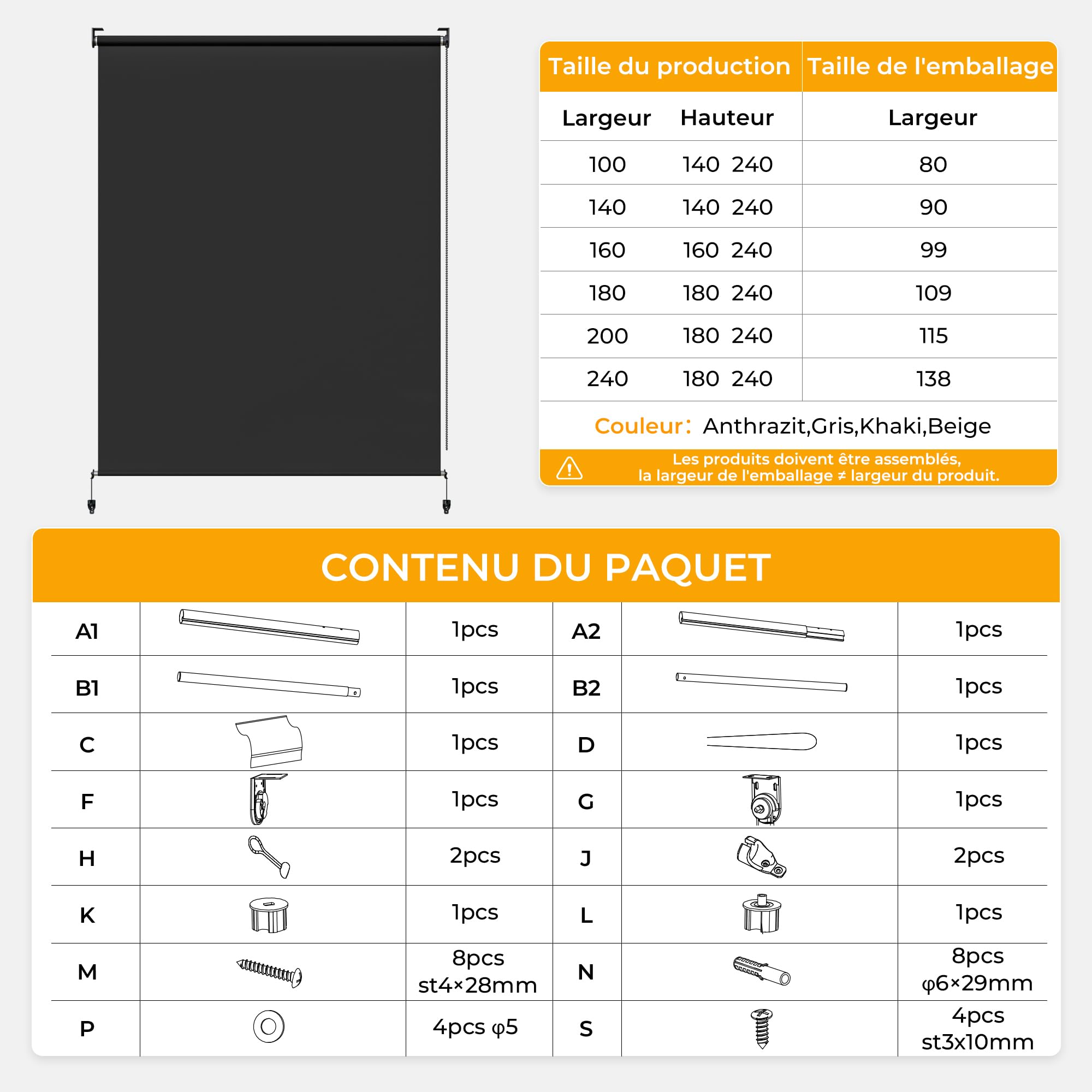 HOMEDEMO Store Enrouleur Exterieur Vertical 220g/m², Anti-Regard, Imperméable Résistant Aux Tempêtes, pour Balcon et Terrasse, Gris Foncé 100x140cm