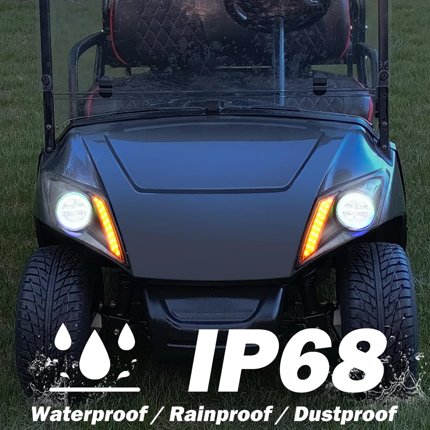 Golf Cart LED Headlights and Tail Light Kit for YAMAHA DRIVE 2, 12V Street Legal Upgrade RGB Daytime Running LED Headlights with Hi/Lo Beam