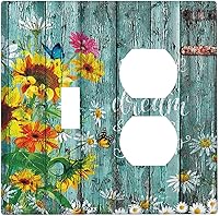 Vista 132 de Placa Cubierta de Interruptor de Luz de Palanca Individual con Diseño de Flor Botánica en Tablero de Madera Rústico Estilo Granja - Placa de Pared