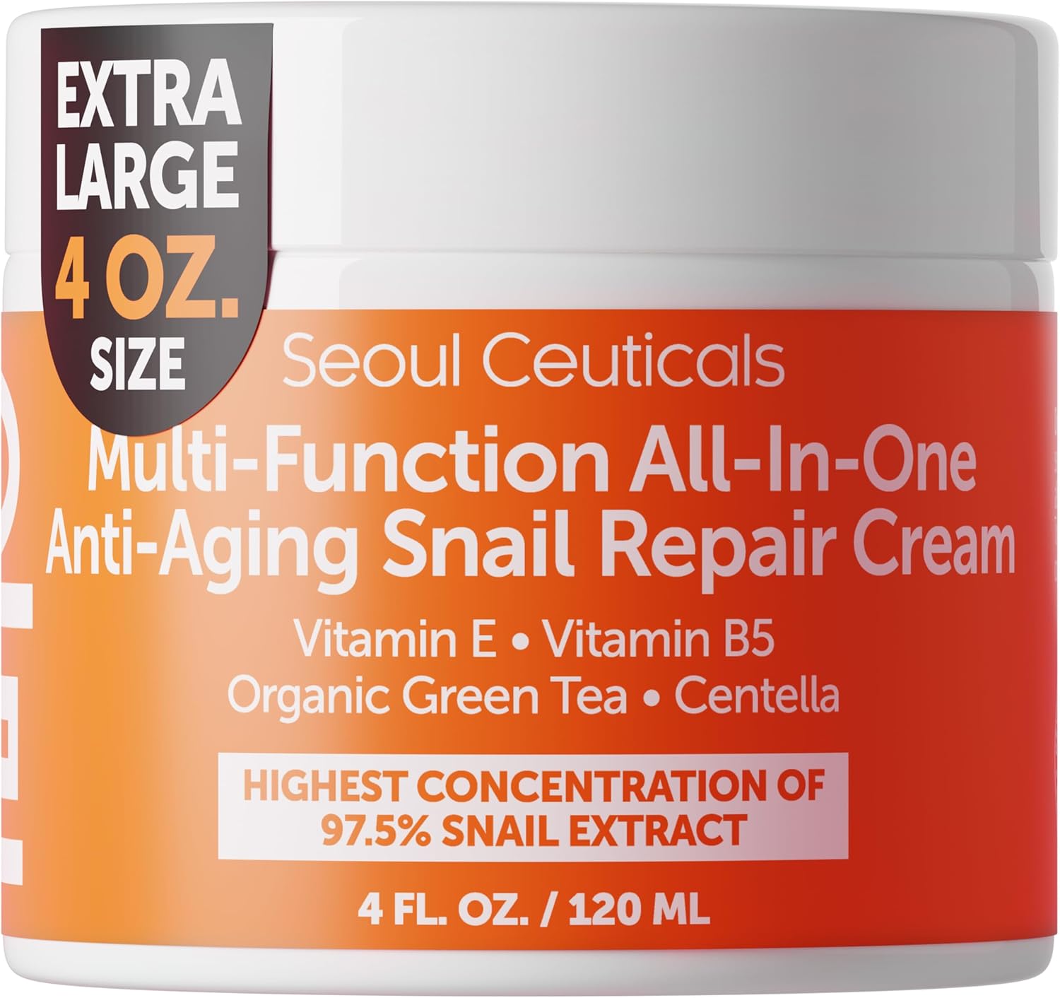 SeoulCeuticals Large 4oz 97.5% Snail Mucin Moisturizer Cream Korean Skin Care – K Beauty Skincare Day & Night Snail Repair Cream Filtrate Cruelty Free