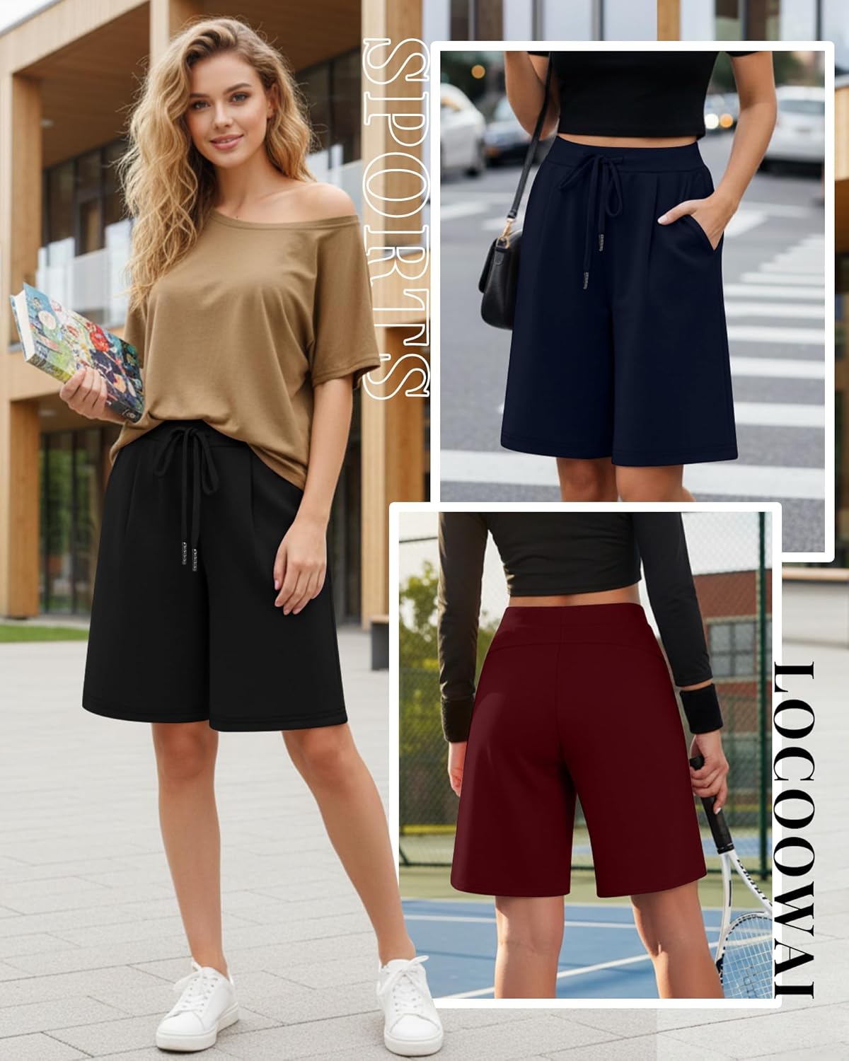 3 Pack Women's Bermuda Shorts Drawstring Casual Lounge Elastic Waist Athletic Yoga Running Shorts with Pockets - Image 4