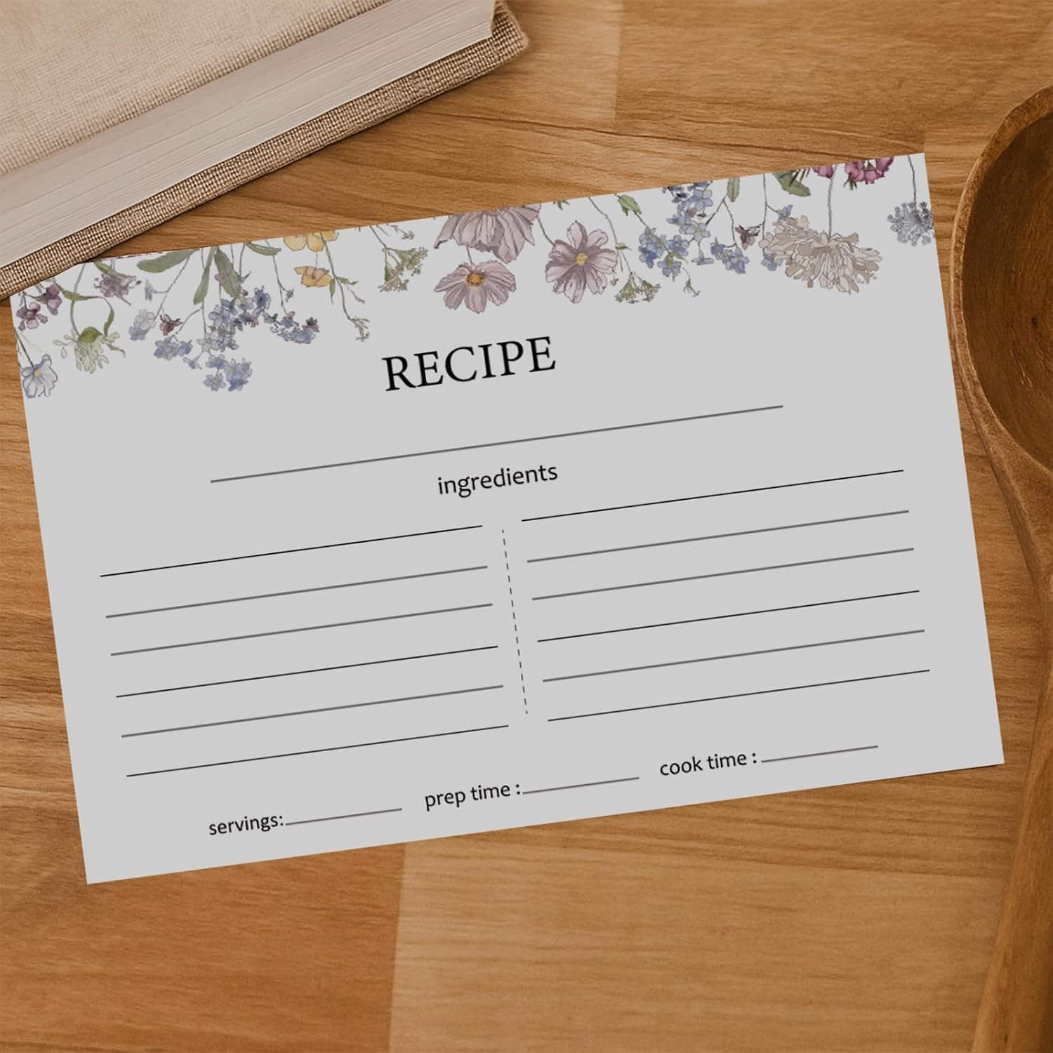 50 Pieces 4x6 Recipe Cards for Wildflower Bridal Shower Weeding Christmas Housewarming Kitchen Gifts, White Lined Index Cards Blank Cardstock Paper Double Sided Menu Cards