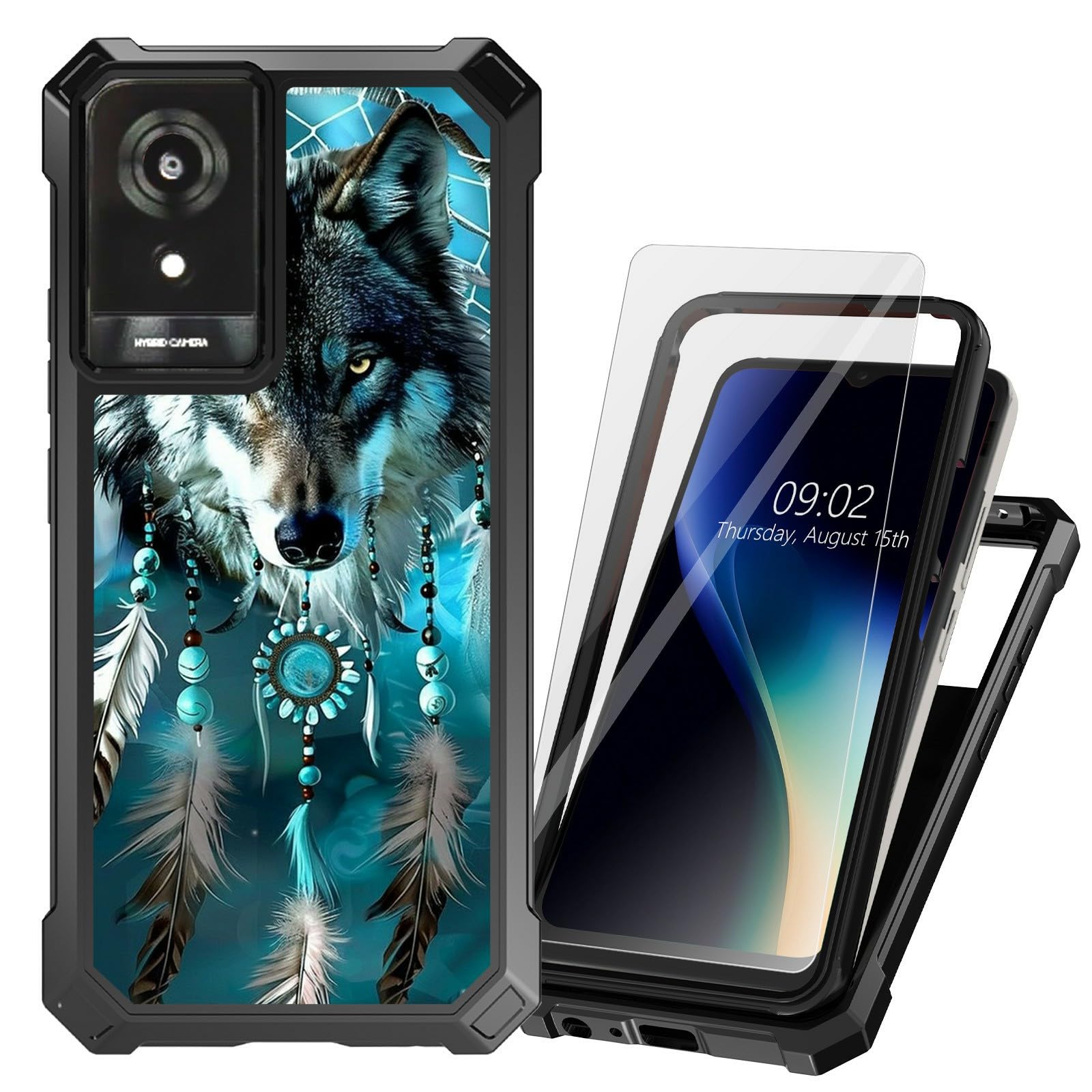 DHYYDSQZ for TCL K24 Phone Case for TCL K24 T434D T434W /K23 with Tempered Glass Screen Protector Heavy Duty Dual Layer Hybrid TPU Bumper Dream