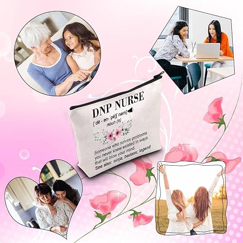 Miniatura 6 de TSOTMO Regalo de doctor en práctica de enfermería, regalo de graduación para escuela de enfermería, bolsa de maquillaje con cremallera DNP, Beige,