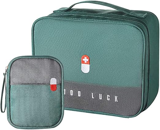 Katmerio Medikamententasche Grün - Praktische Reiseapotheke Mit Vielen Fächern 25x20x14cm