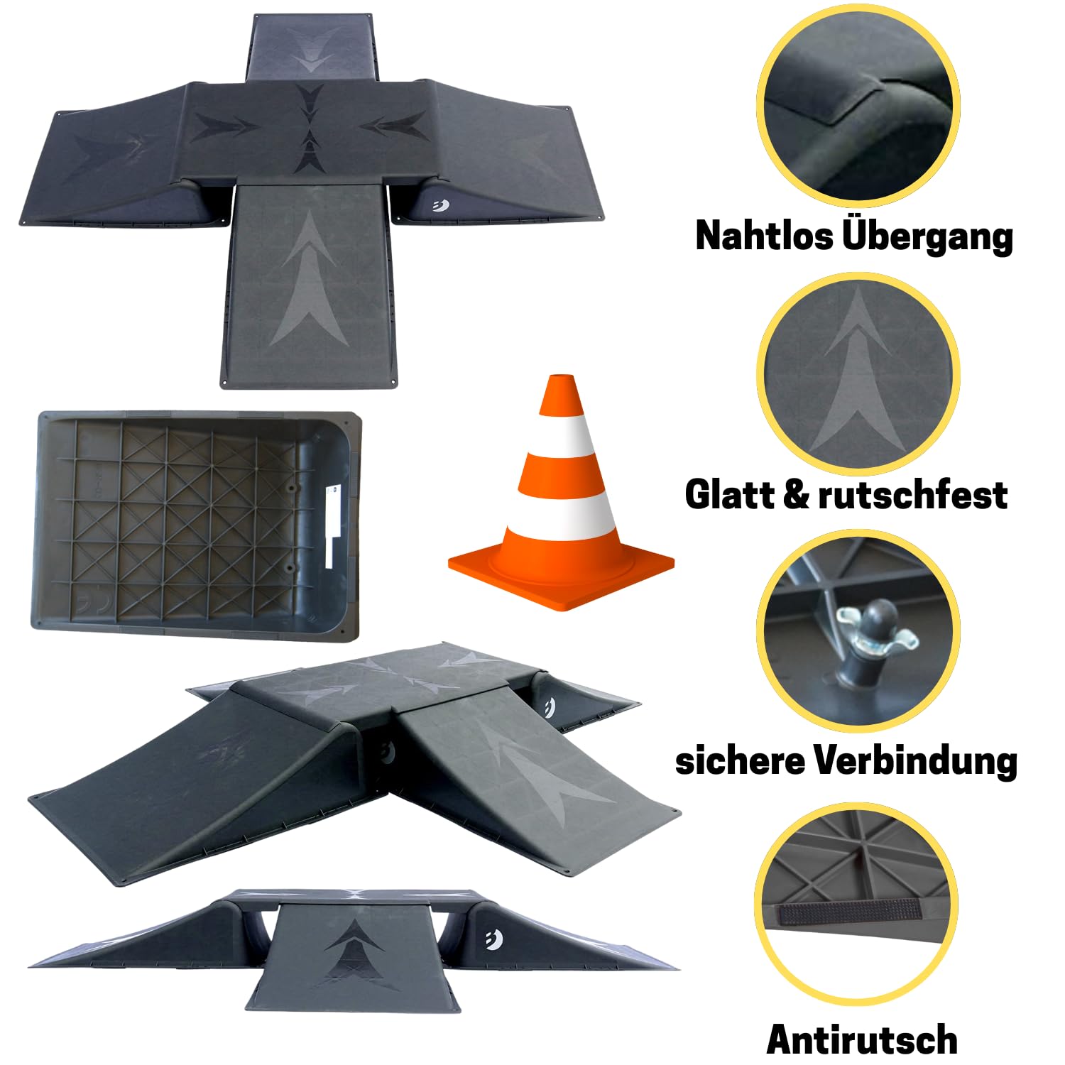 BEST SPORTING Rampen-Set Mit 4 Pylonen für Skateboard/BMX-Rad/Skater & RC Cars I 4+1-teilige Flexible Aufbaumöglichkeiten I Stabile Skateboard Rampe I Hochwertige Scooter
