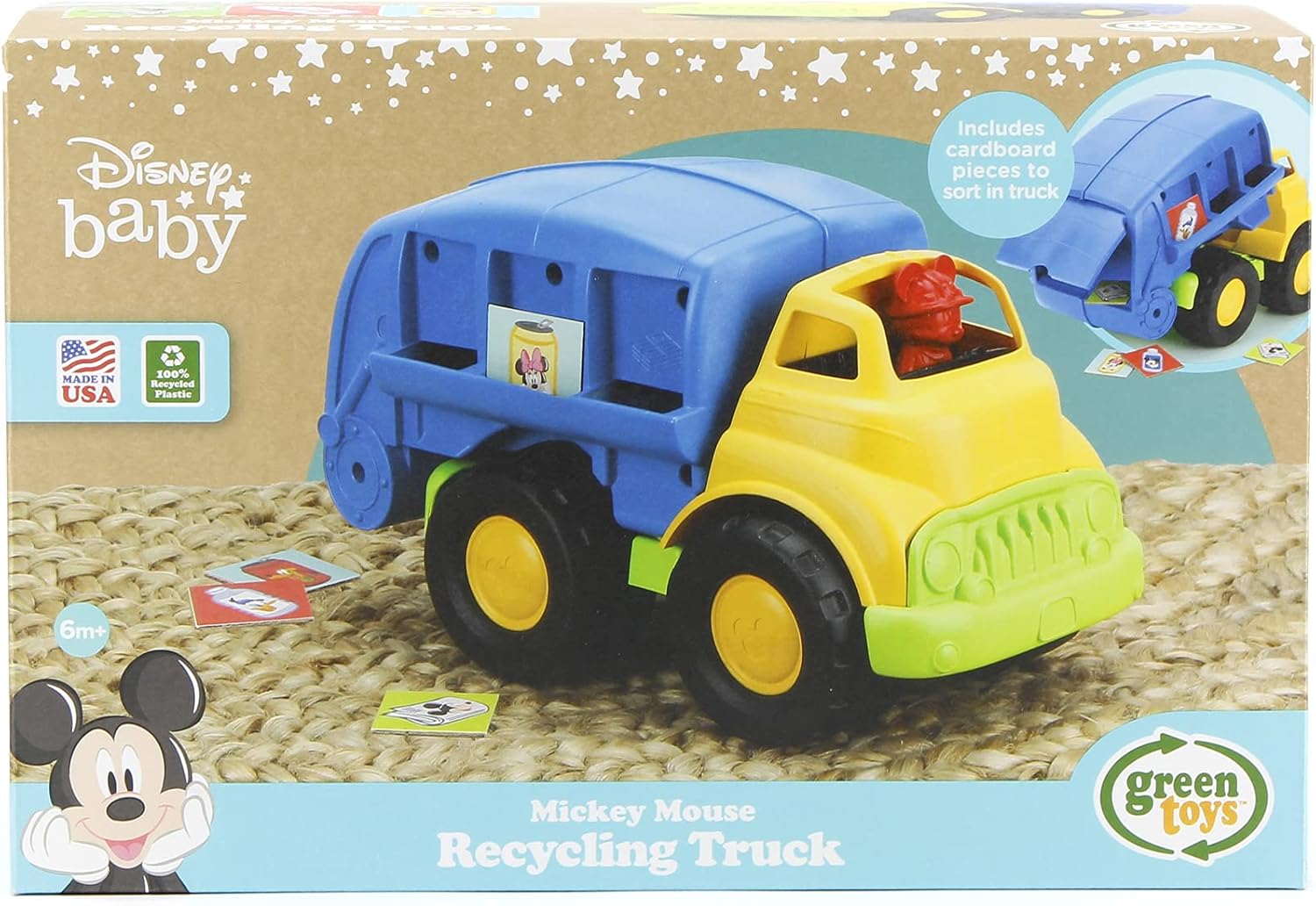 Green Toys Disney Baby Exclusive Mickey Mouse Recycling Truck, Blue - Pretend Play, Motor Skills, Kids Toy Vehicle. No BPA, phthalates, PVC. Dishwasher Safe, Recycled Plastic, Made in USA.