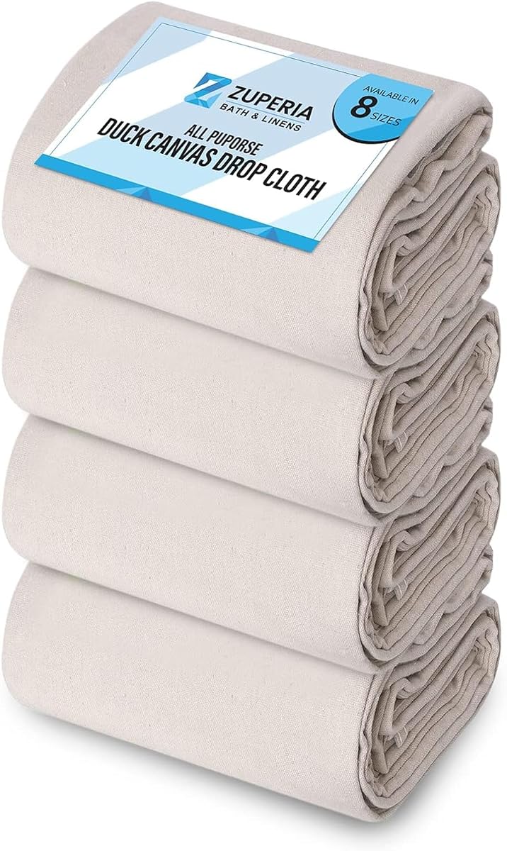 Canvas Drop Cloth for Painting (Size 6'x9' Feet Pack of 4) Painters Drop Cloth for Painting, Furniture & Floor Protection All Purpose Thick Canvas tarp with Double Stitched Edges