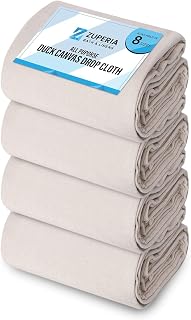 Zuperia 6x9 ft Canvas Drop Cloths (Pack of 4) - Super Absorbent Painters Tarp for Floors, Furniture, Crafts & Outdoor Protection