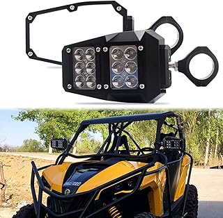 UTV ATV Rear Side View Mirror with Clear Lens and LED Spot Lights to fit 1.75-2 Inch Roll Bar with Ball Joint High Impact Shatterproof Tempered Glass Cage, for Polaris RZR XP 1000, ATV, UTV 2 PACK