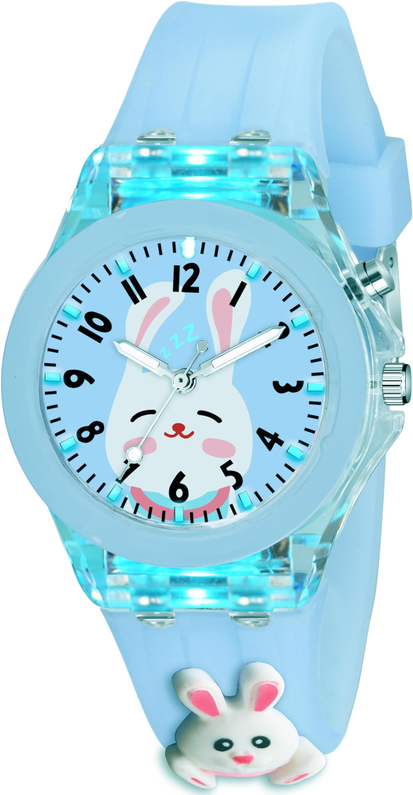SWADESI STUFF Cute Cartoon Multi Color Lights Rubber Strap Analog Watch For Girl (Sky Rebit), Multi-Color Dial, Multi-Color Band