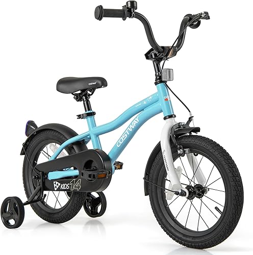 Miniatura 9 de COSTWAY Bicicleta para niños de 12/14/16/18 pulgadas, bicicleta para niños pequeños con ruedas de entrenamiento, asiento y manubrio ajustables,
