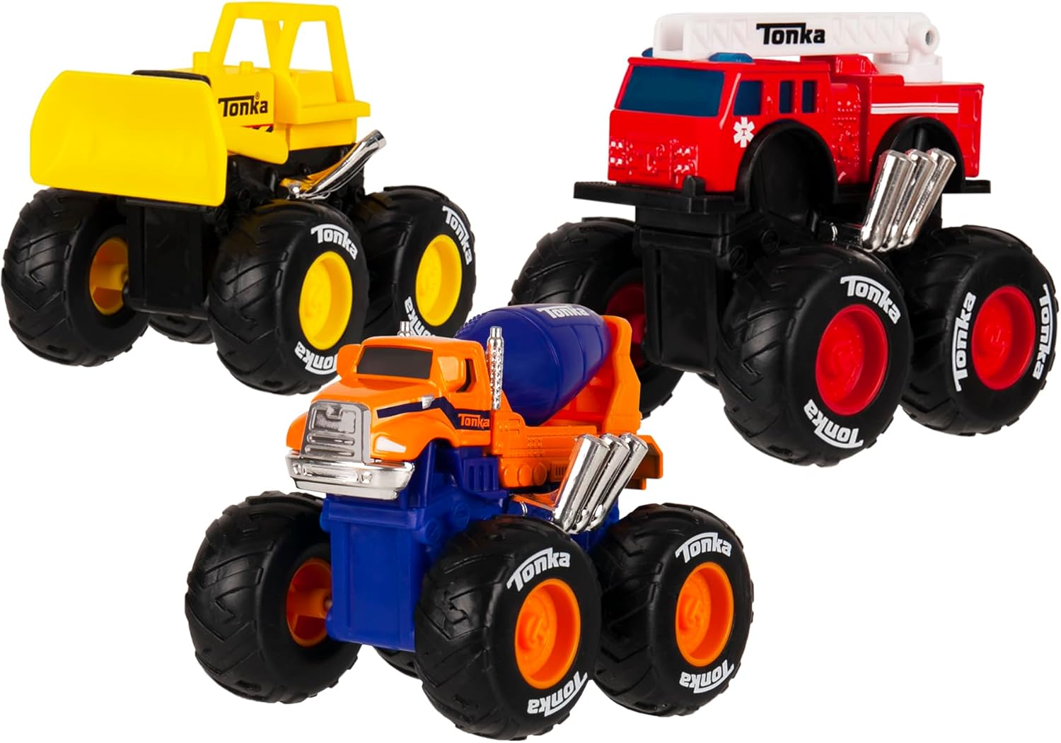 Tonka Monster Metal Movers 3-Pack Front Loader, Fire Truck & Cement Mixer