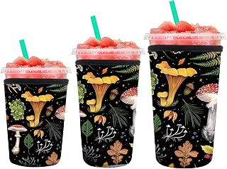 3 Pack Reusable Insulated Neoprene Sleeve for Iced & Hot Drinks, Cute Durable Iced Coffee Cup Sleeve, Beverage Holder for Iced Coffee Luxuious Mushroom