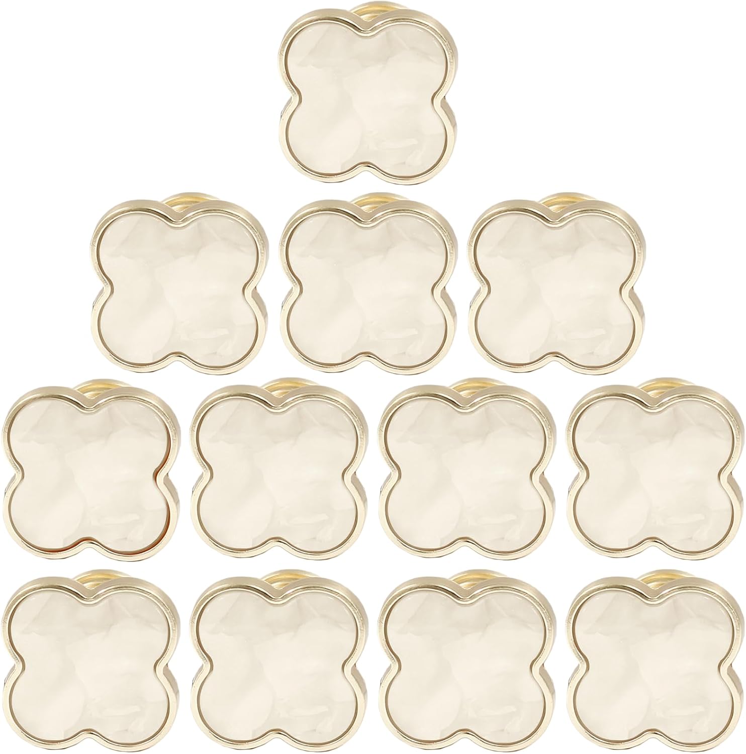 12 Pack Cabinet Knobs, Clover Decorative Drawer Knobs, Brushed Gold Kitchen Cabinet Pulls, Vanity Drawer Handles for Closet, Cupboard, Pantry (White)
