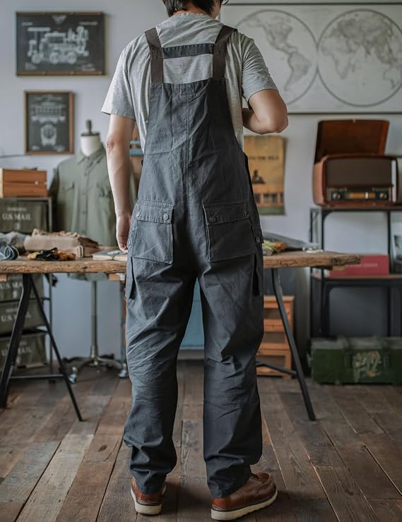 Rexcyril Men's Baggy Bib Overall Loose Fit Canvas Coveralls Workwear Dungarees Jumpsuit with Cargo Pockets