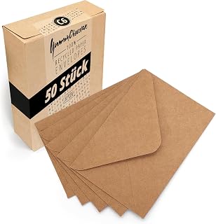 Japun - Briefumschläge (50 Stück) - DIN C6, 162 x 114 mm, Kraftpapier braun