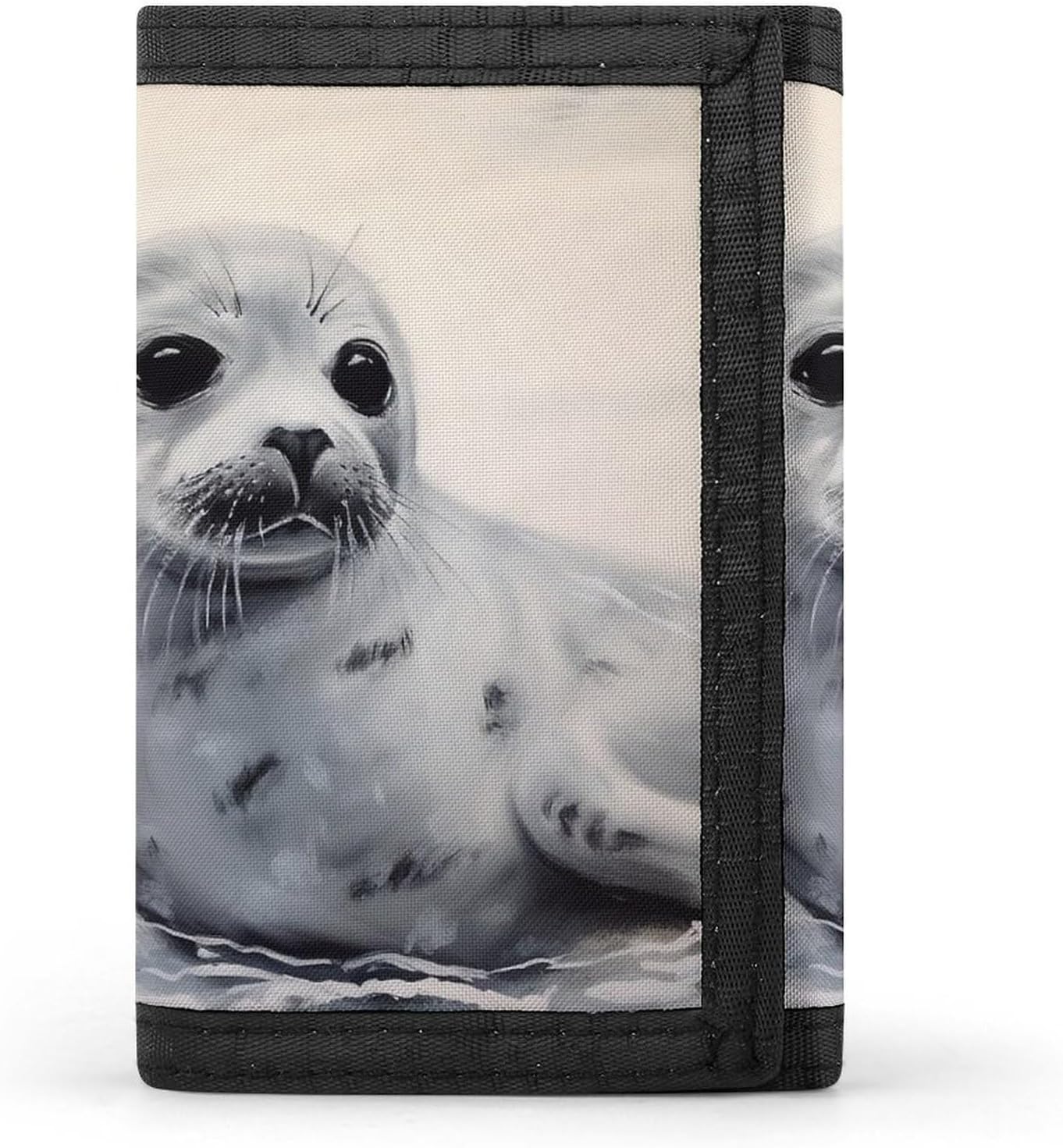 Trifold Canvas Wallet with Keychain, Modern Fashion Credit Card Holder Wallet for Men Women, Harp Seal Painting Slim Wallets W/Zipper Coin Pocket, Novelty Birthday Gift