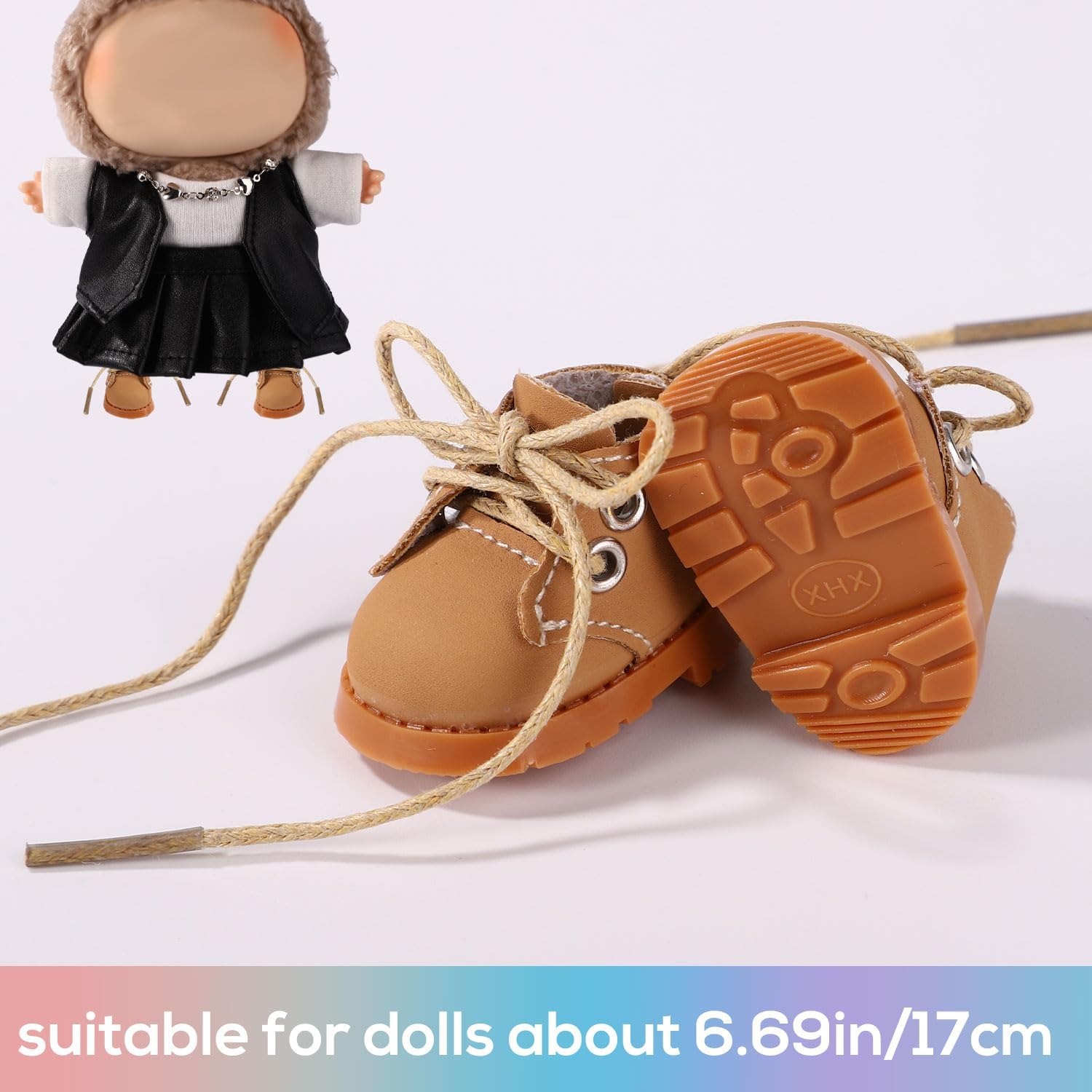 4 Pairs of 17cm Doll Shoes, 4 Style PVC Material Fashion Delicate Cute Mini Doll Clothes Outfits Accessories Include Leather Canvas Princess Shoes and Combat Boots