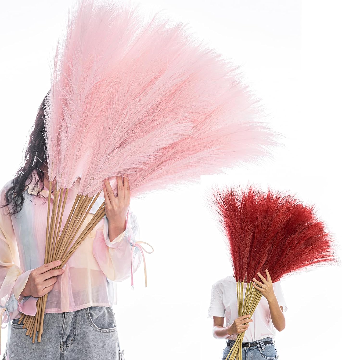 38" Faux Pampas Grass Decor Pink & Red - Artificial Pampas Grass Small Pampas Grass Fluffy Pompas Floral Arrangement