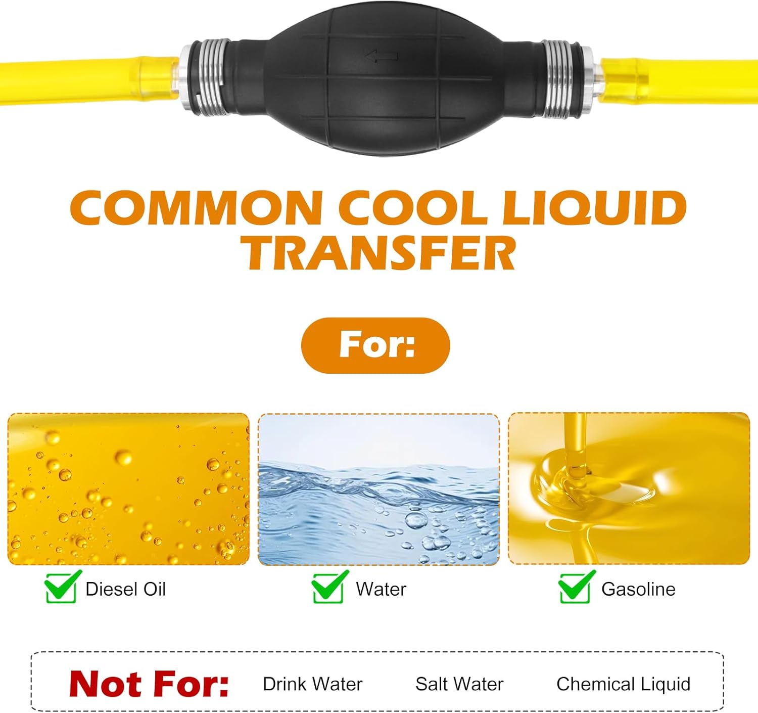 Gasoline Transfer Pump - Fuel Transfer Pump, Gas Pump Portable Hand Fuel Siphon Pump, Oil, Diesel, Water, Liquid, Fluid, High Flow 10 Ft Siphon Hose for Gasoline