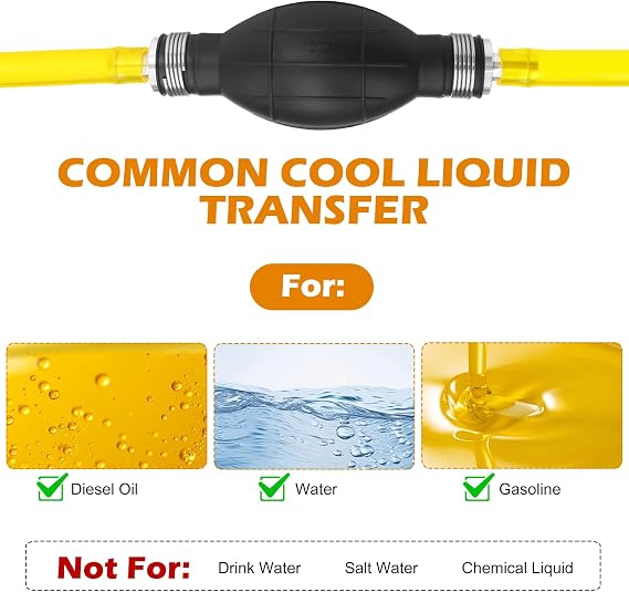 Gasoline Transfer Pump - Fuel Transfer Pump, Gas Pump Portable Hand Fuel Siphon Pump, Oil, Diesel, Water, Liquid, Fluid, High Flow 10 Ft Siphon Hose for Gasoline
