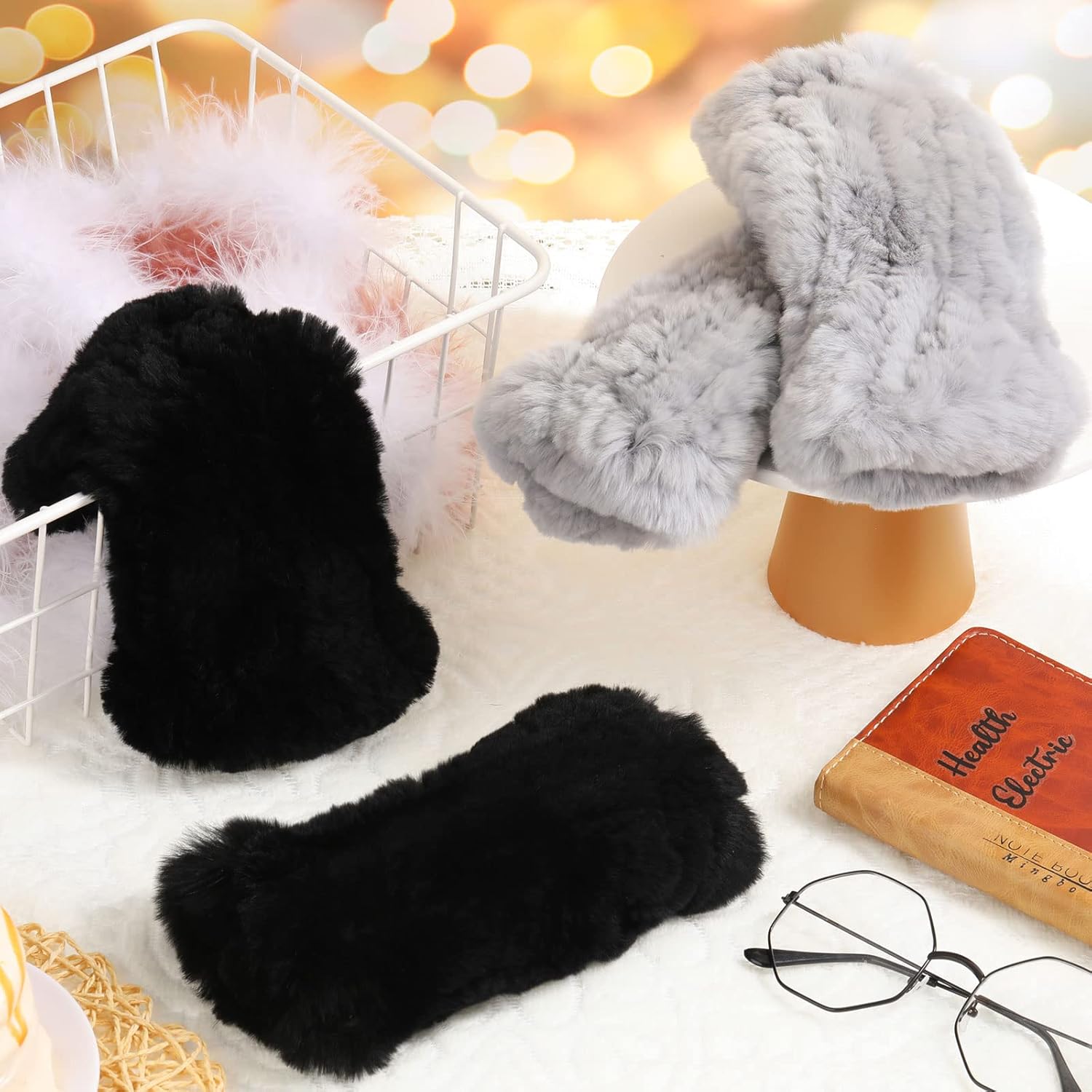Geyoga Women Fingerless Fur Gloves Warm Rabbit Fur Mittens Winter Knit Fingerless Hand Warmer Warm Knitted Gloves - Image 7