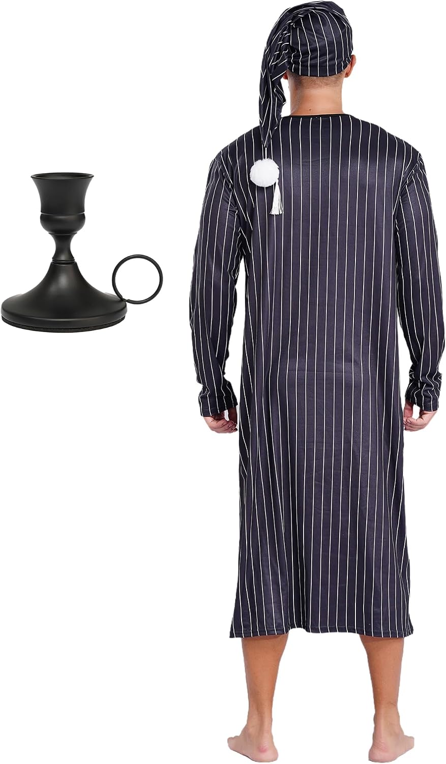 YiZYiF Striped Loose Sleep Dress Set for Men Long Sleeve Pajama Robe Hat & Metal Candle Holder Party