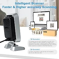 Vista 4 de OBZ Escáner de código de barras QR 2D 1D de mano de escritorio USB con cable CMOS, escaneo continuo manos libres para sistemas POS, venta al por