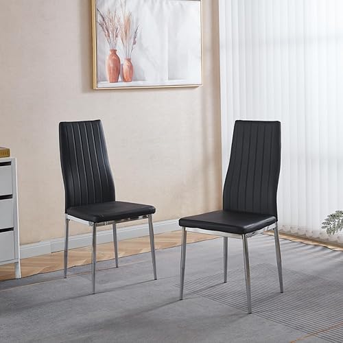 Miniatura 4 de Chair Set of 4, Chrome Color Leg, Black Seat