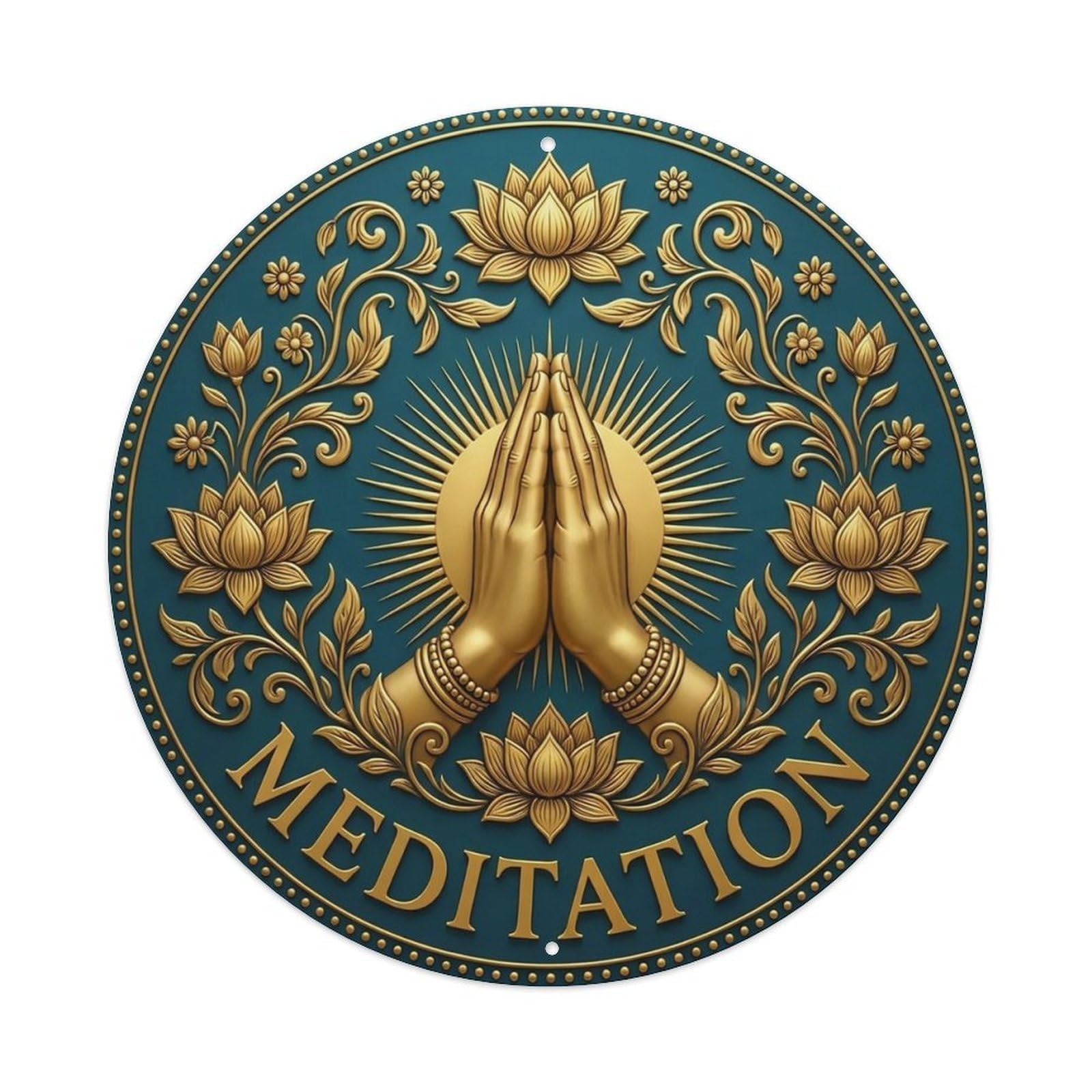 Vintage Namaste Praying Hands Meditation Flower Zen Yoga Metal Tin Sign