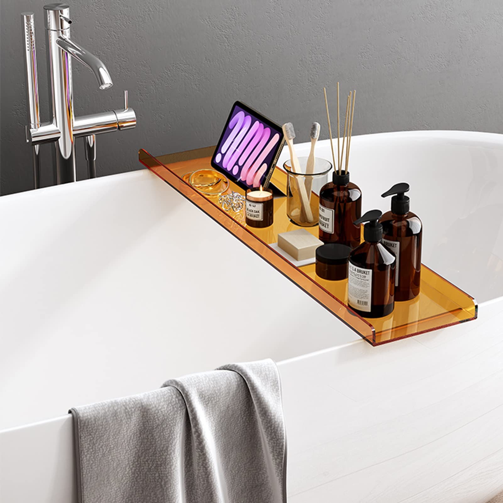 MYUYEE Luxurious Acrylic Bathtub Tray Caddy – Modern Bathroom Nizer & Shelf – Stylish Bath Table For Relaxation & Spa Experience (Orange-100Cm (39 3/8In))