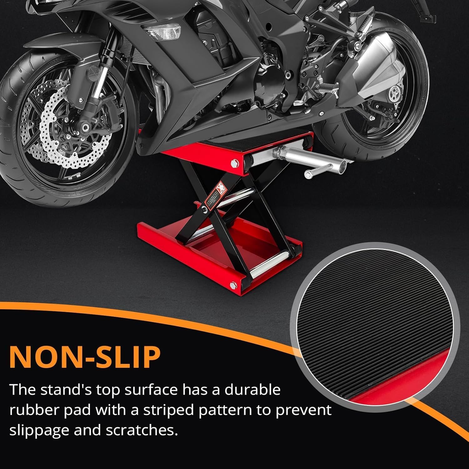 Motorcycle Scissor Jack,Scissor Lift Jack with Wide Steel Deck,Safety Lock & Tool Tray, Dirtbike Stand for Street/Cruiser/Touring Bikes & ATVs 3.5"-13.5" Adjustable Center Hoist Crank 1100 LBS