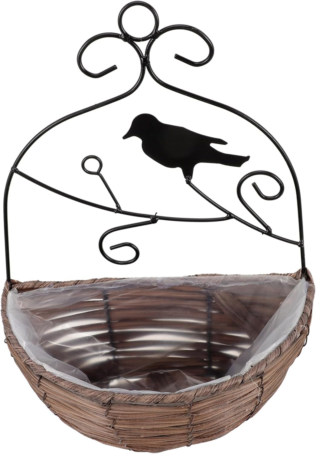 Woven Hanging Basket Wall Mounted Semicircular Flowerpot Rustic Rattan Planter for Indoor Outdoor Home Decor Lightweight Easy to Hang