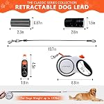 8m Retractable Dog Lead for Medium/Large Dogs up to 50kg, Strong Heavy Duty Extendable Dog Lead with Chew-Proof Cable, 360 Tangle Free, One Hand Brake Lock & Poo Bag Holder (Black/White)