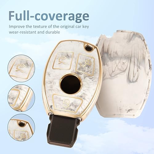 Miniatura 5 de Funda para llavero Mercedes Benz C E M S CLS CLK GLK GLC G Class, carcasa de llave de moda con llavero de oro de diamante, Azul