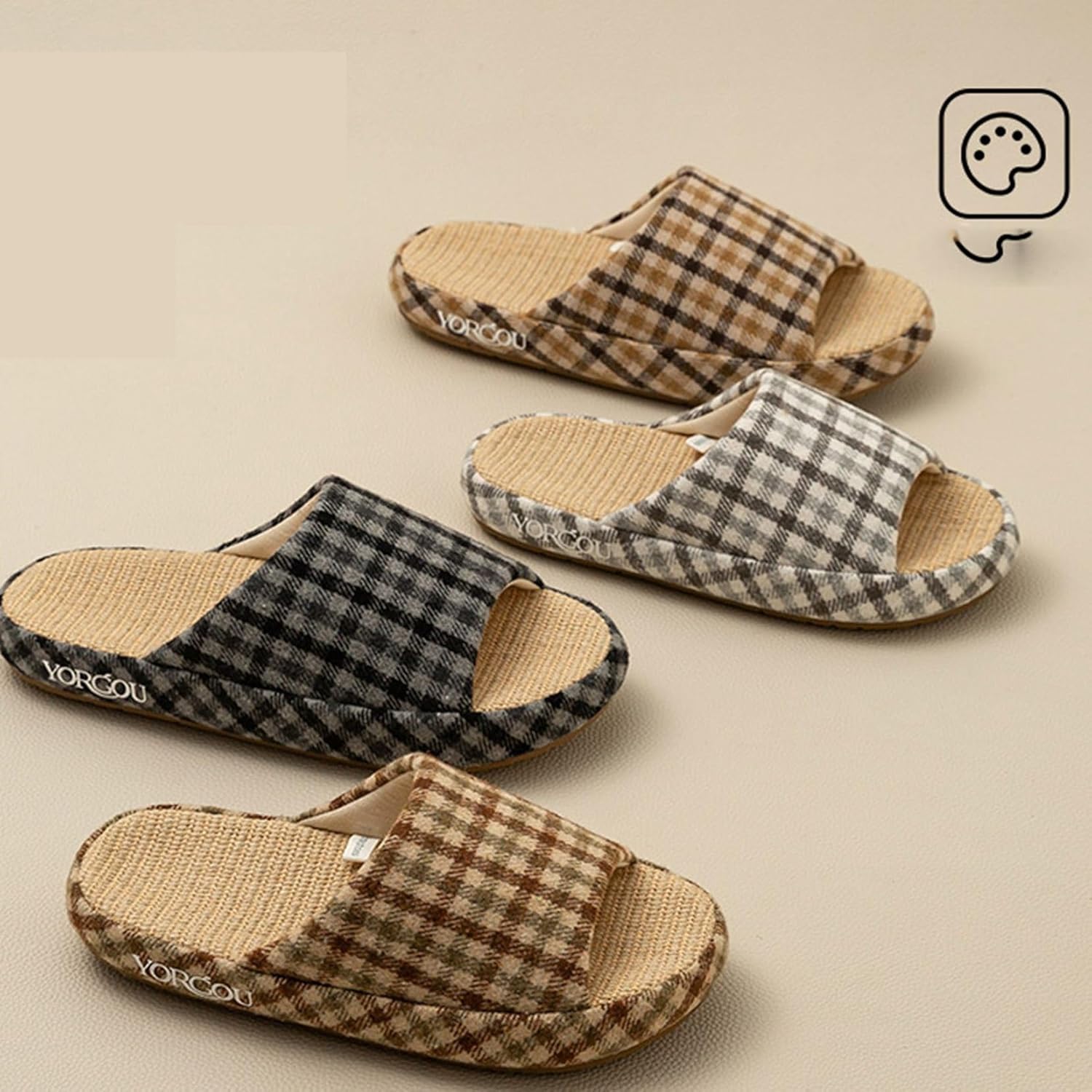 [GUREITOJP] リネンスリッパ チェック柄 屋内スリッパ 和風 室内履き替え 男女兼用 蒸れにくい さらっと 静音軽量 人間