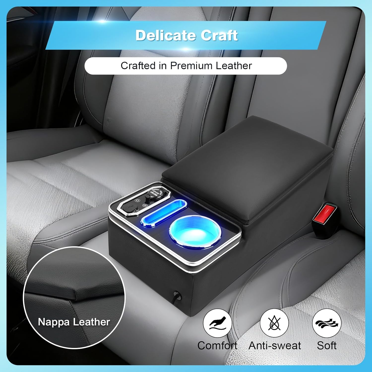 Car Center Console, Universal Bench Seat Consoles, Truck Seat Organizer and Storage, Cup Holder&Phone Holder for Small Car, Truck, Minivan (Small Center Console)