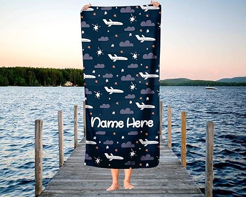 Miniatura 6 de Toalla de avión personalizada extra grande para niños, toalla de viaje personalizada de gran tamaño para playa, piscina y baño para adultos, bebés,