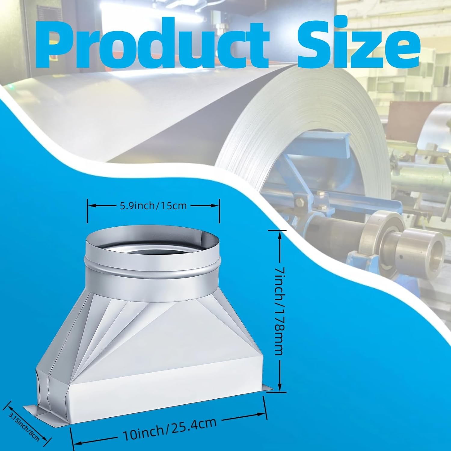 6'' Dia to 10 x 3-1/4 in Galvanized Transition Duct Rectangular to Round Adapter for Microwave Vent Kit Range Hood HVAC Ventilation Systems