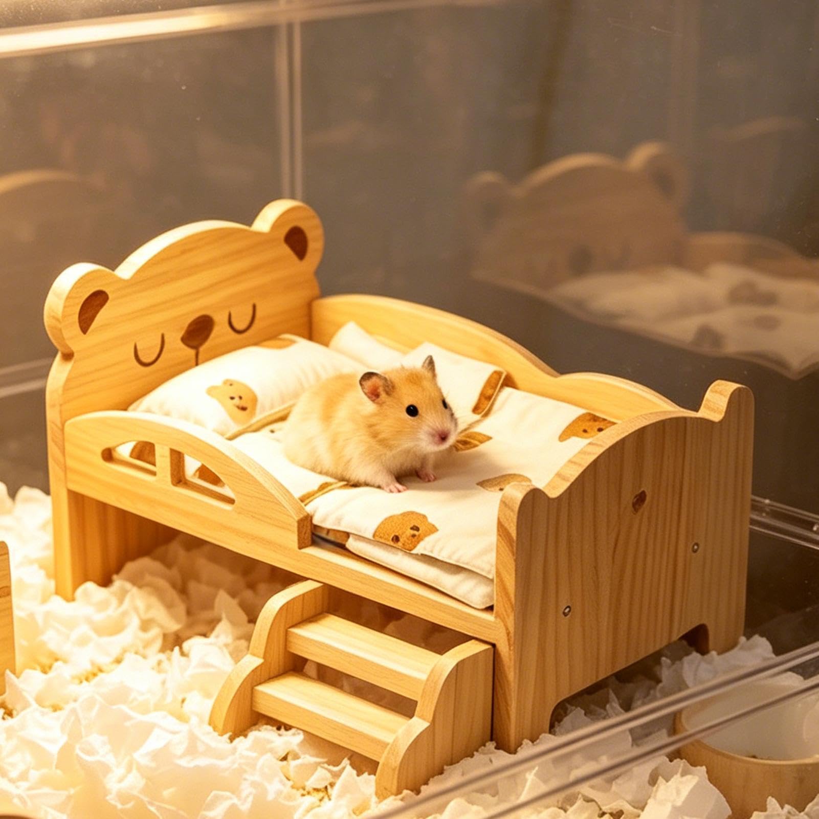 Lecho para Erizos de Descanso en Madera Natural para Animales Pequeños | Cama Habitable de Madera para Pequeños Roedores Enanos para Hámster, Cobaya, Erizo, Chinchilla, Jerbo, Conejo y