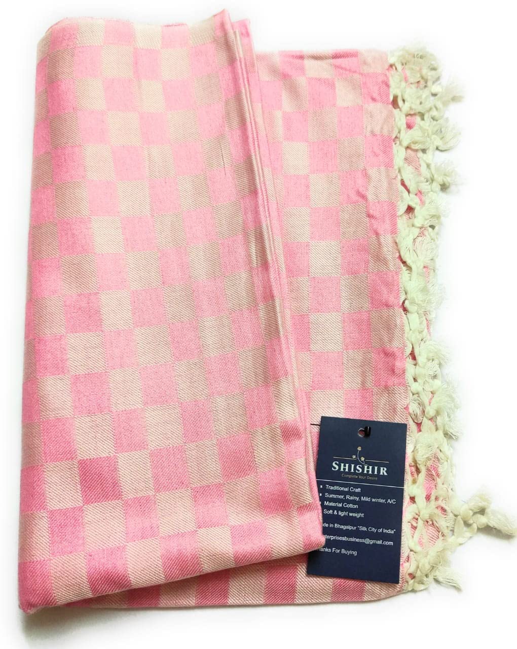 Handloom Bhagalpuri Cotton Chadar-350 TC Pink Premium (Size Single)-image-29
