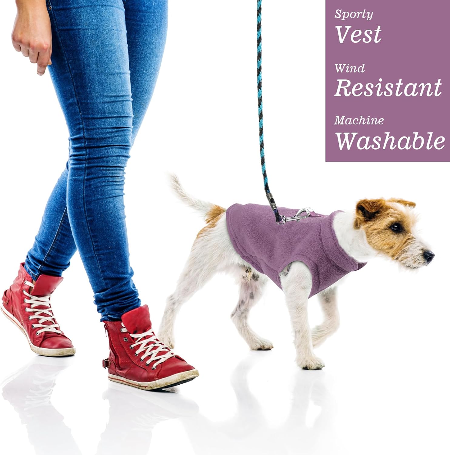 SATINIOR 4 Pieces Stretch Fleece Dog Sweater Polyester Warmer Vest Pullover Jacket with D-Ring Leash Cold Weather Coat Hoodie for Small and Medium Dogs(S,Gray, Green, Purple, Blue)