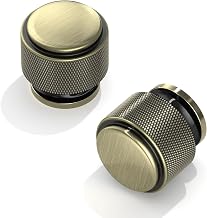 FURNIWARE 10 Pack Shiny Antique Brass Knurled Cabinet Knobs, 25mm Single Hole Handle, Kitchen Cupboard Pulls, Modern Door Knobs for Drawer Dresser, Wardrobe