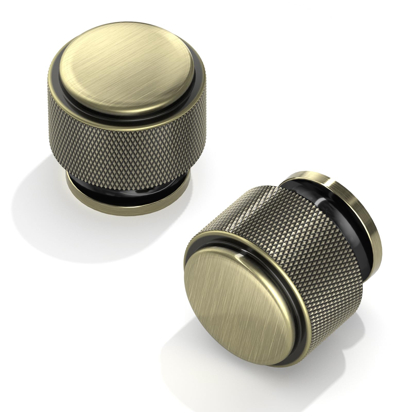 FURNIWARE 10 Pack Shiny Antique Brass Knurled Cabinet Knobs, 25mm Single Hole Handle, Kitchen Cupboard Pulls