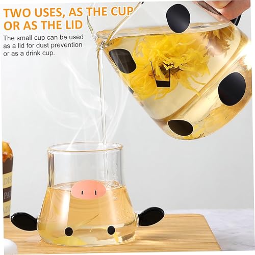 Miniatura 8 de Cabilock Jarra de vidrio jarra de vidrio con tapa linda jarra de agua de vaca con taza s para mesita de noche 18.6 fl oz s con tapa para jugo té