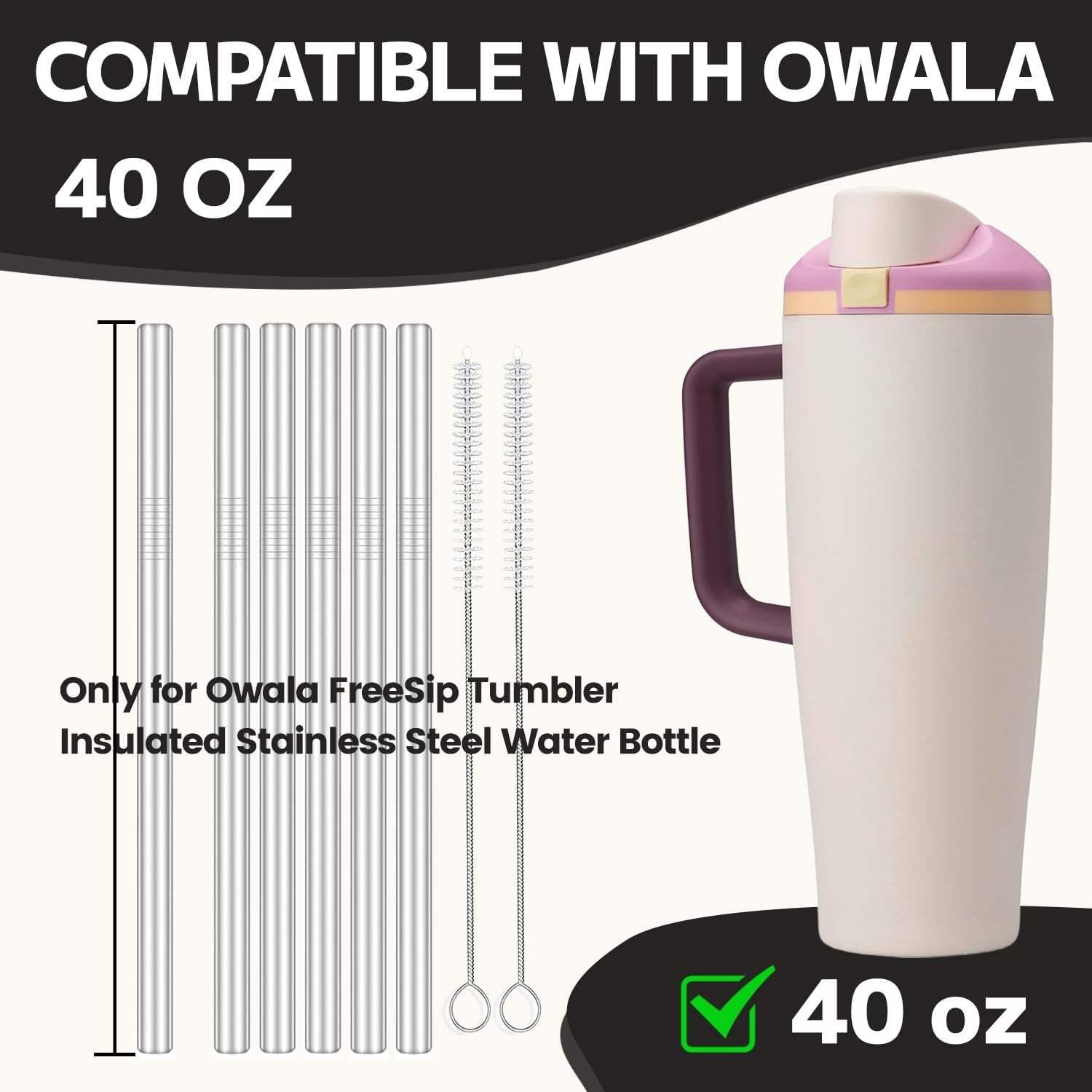 MIMORE Metal Straw for Owala Freesip Tumbler 40 oz - 6 PCS Satinless Steel Straws Compatible with Owala Straw Replacement - Resuable & Dishwasher Safe - Image 2