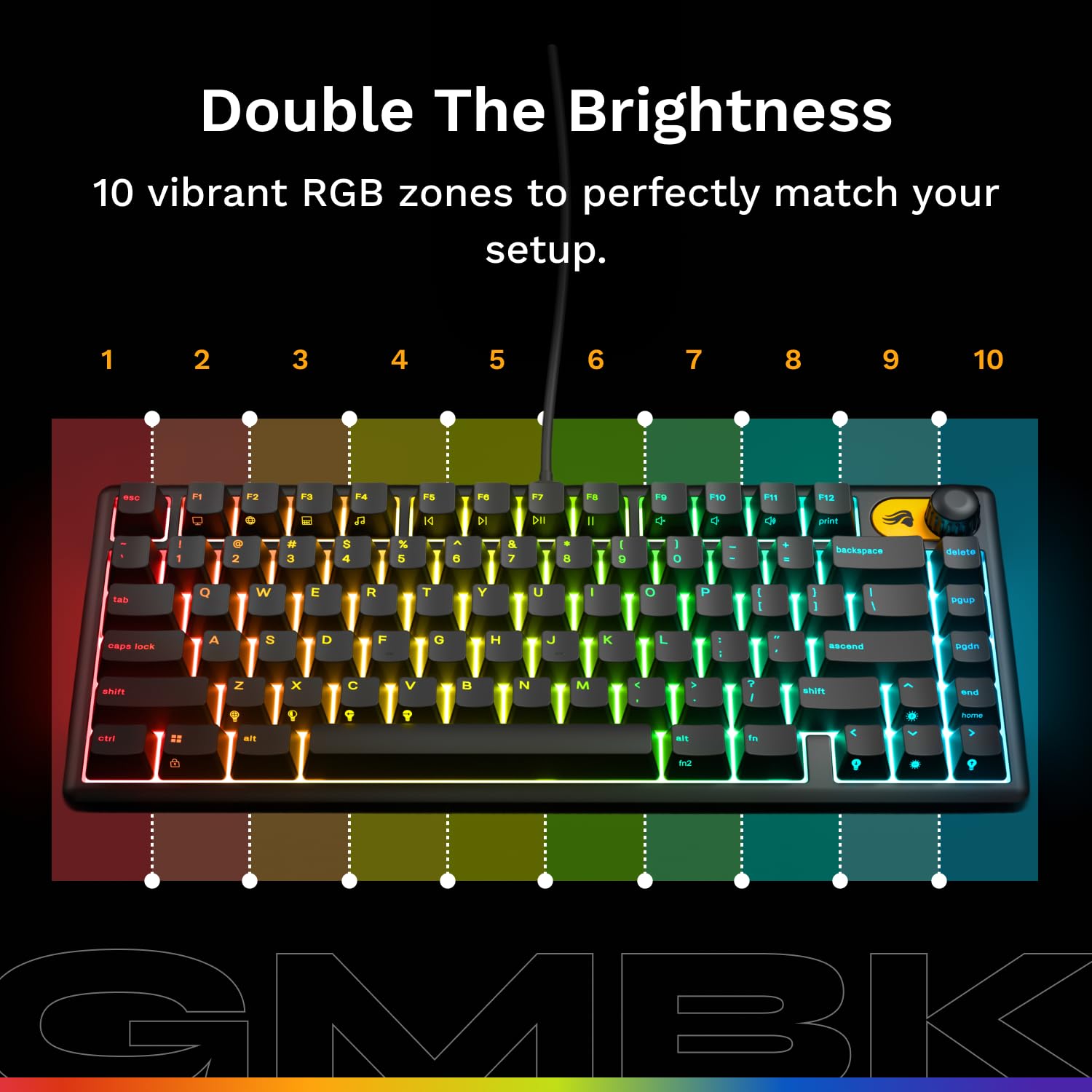 GLORIOUS GMBK 75% Teclado Gaming Mecánico IP57 QWERTY UK (Negro) | Resistente al agua y polvo, teclas intercambiables, iluminación RGB de 10 zonas, switches silenciosos y muy sensibles duran